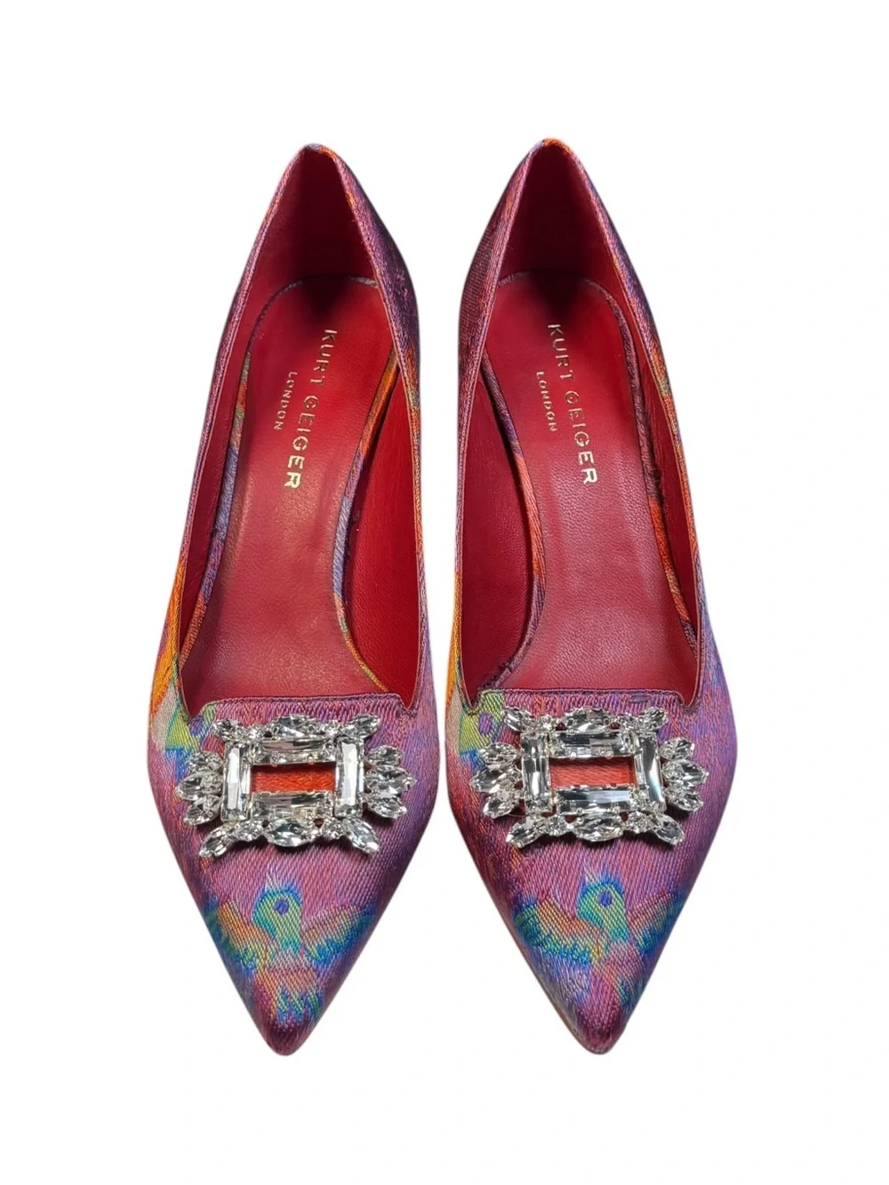 Kurt Keiger London Pia Jewel Jacquard Pointed Toe Pumps Kitten Heels 40.5 / 9.5